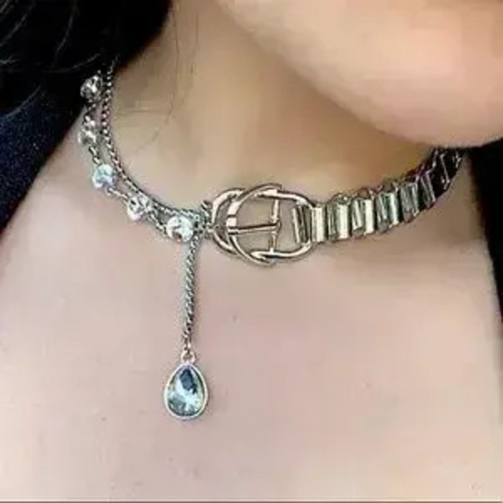 Buckle Design Rhinestone Drop Chain Link Choker - Picture 9 of 9